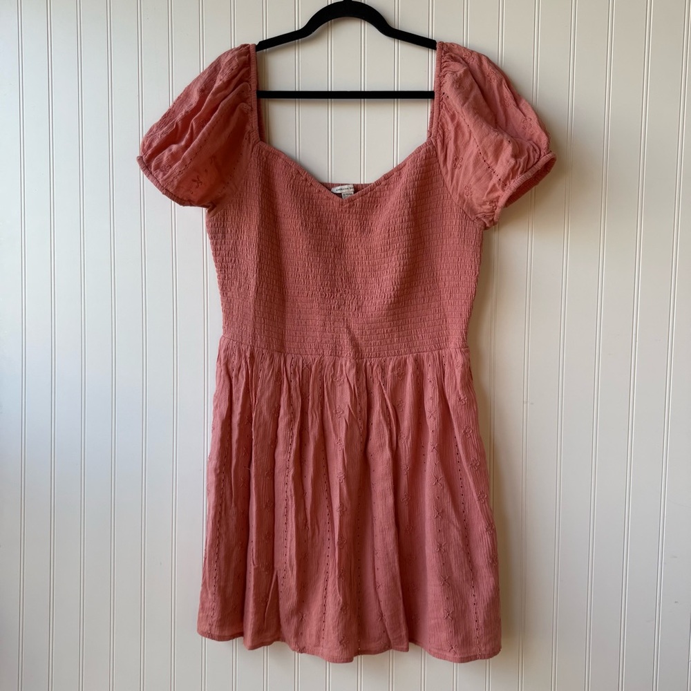 American Eagle AE Solid Eyelet Puff-Sleeve Mini Dress